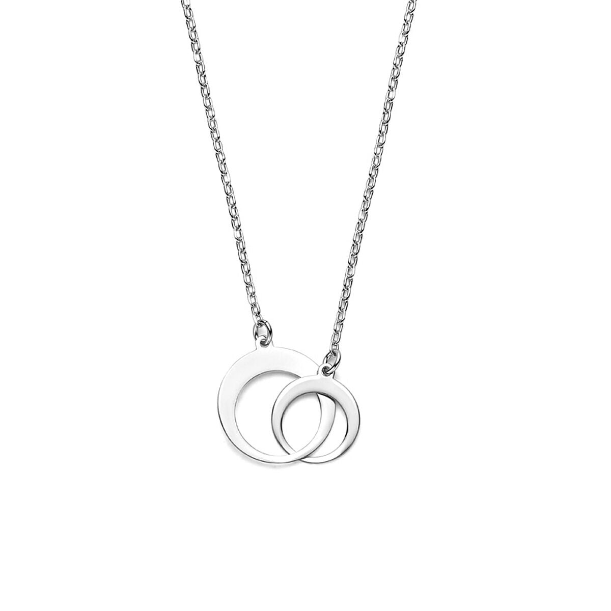 Collana argento 925 rodiato con maglia ancorata e pendente a cerchi.