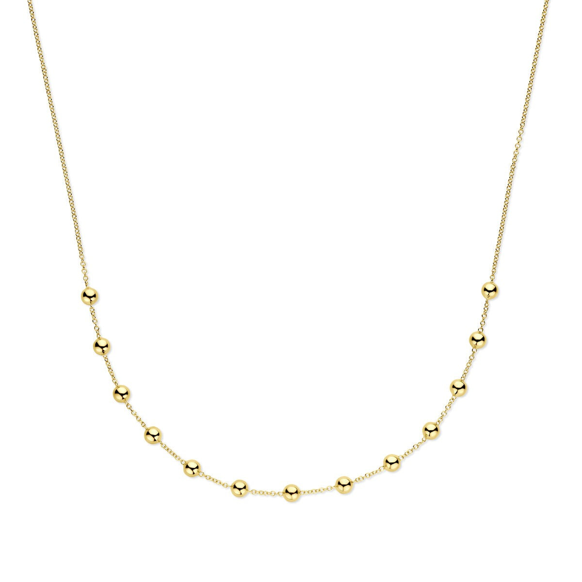 Collana in oro giallo 14k con pallini, design delicato e moderno.