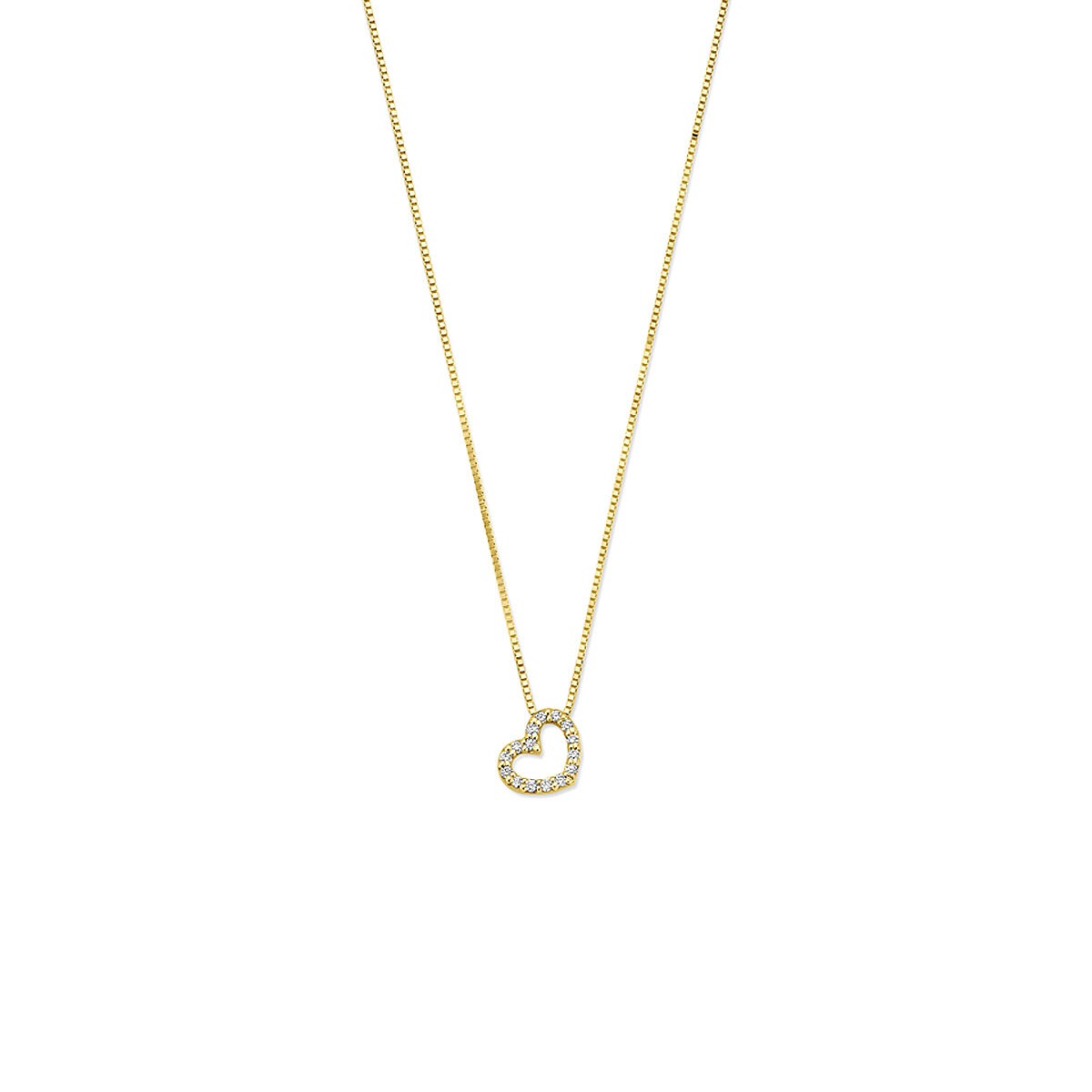 Gouden ketting van 14k met een hartvormige hanger bezet met lab grown diamant.