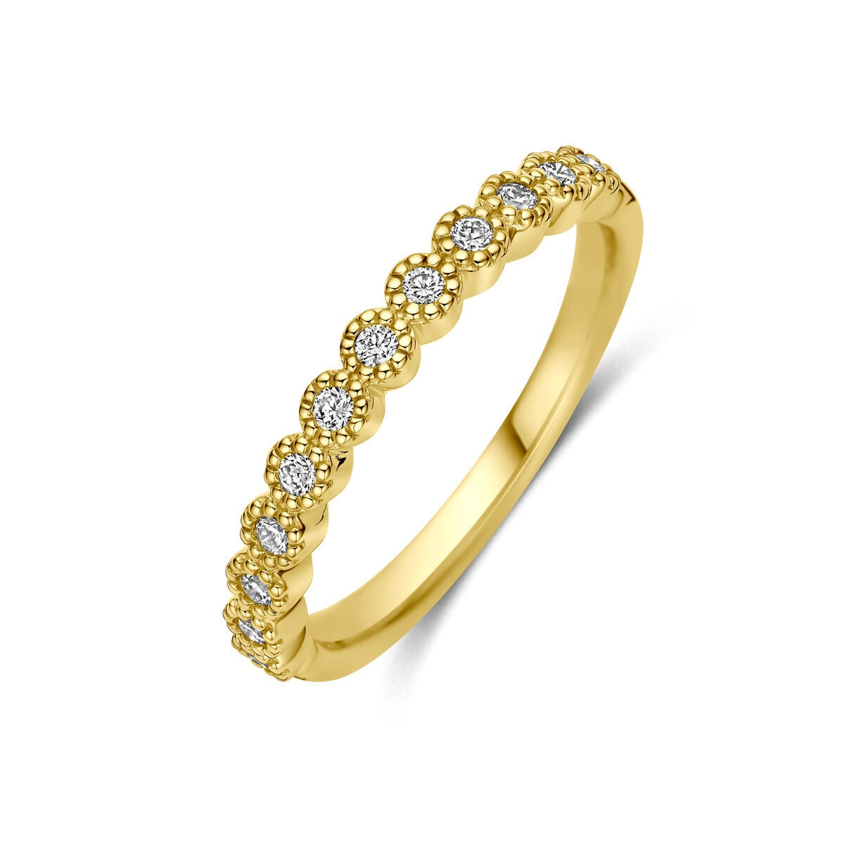 Anello in oro giallo 14k con diamanti da 0,18 ct, design a cerchio.