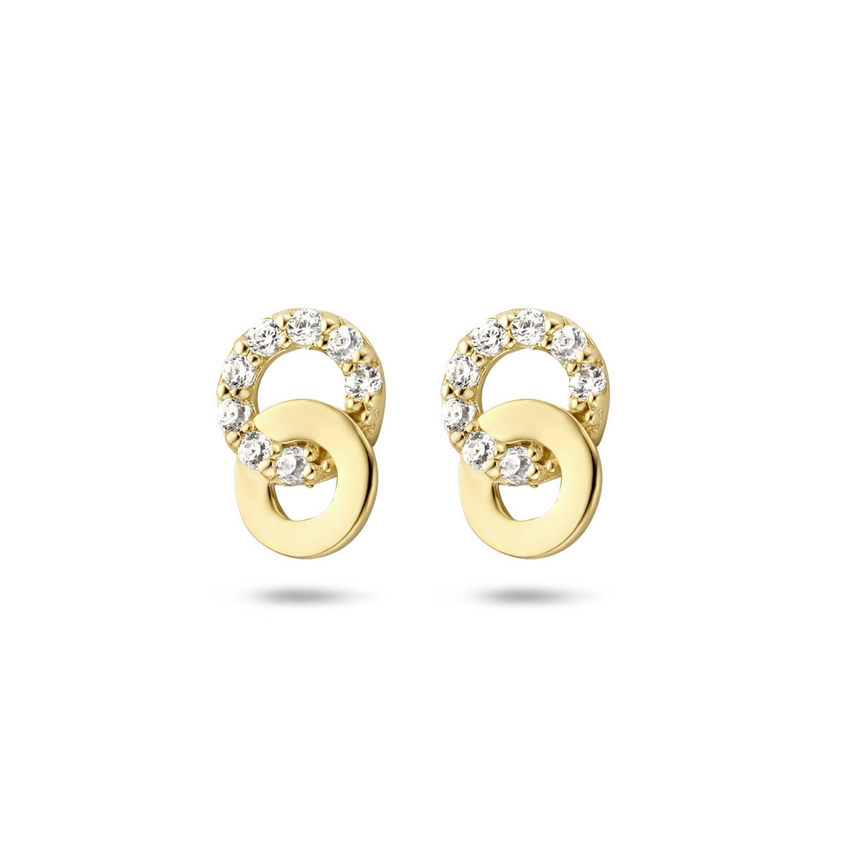 Orecchini in oro giallo 9k con zircone, design a doppio cerchio.