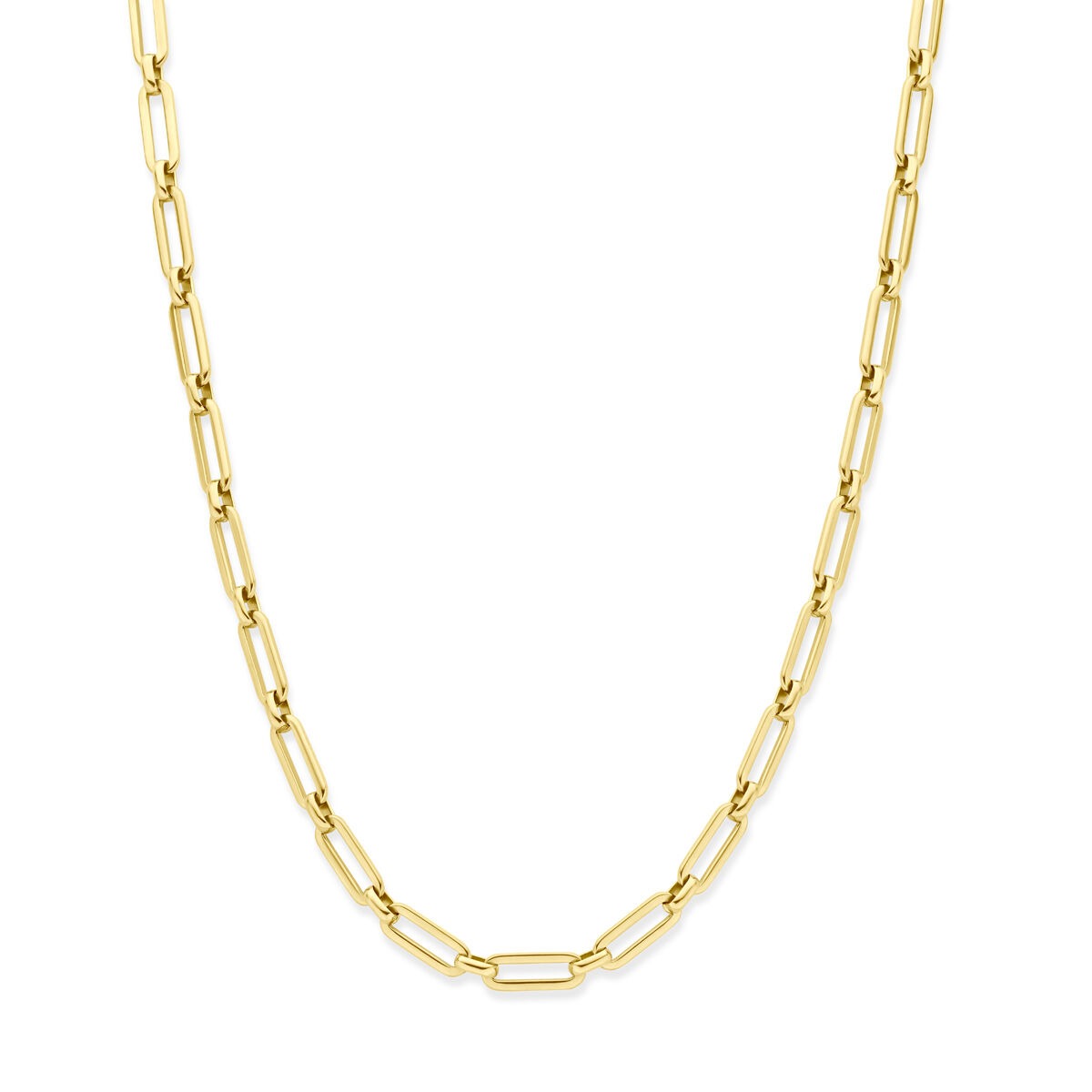 Collana in acciaio con placcatura dorata, lunghezza 40-45 cm, con maglie ovali.