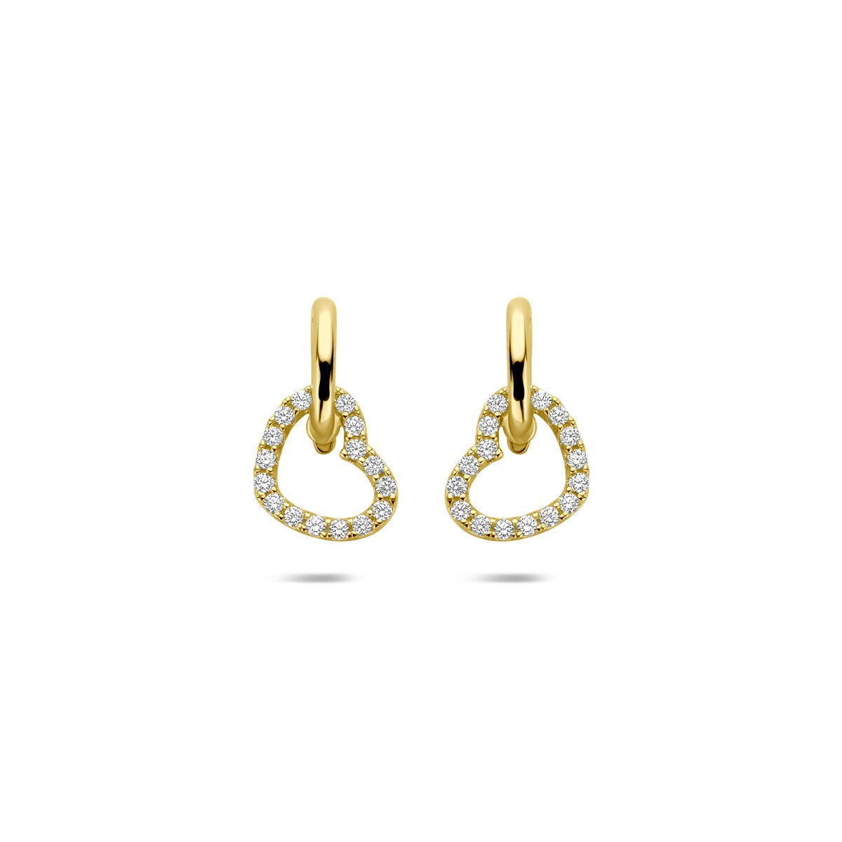 Orecchini pendenti in oro 14k a forma di cuore con zirconi – Donna