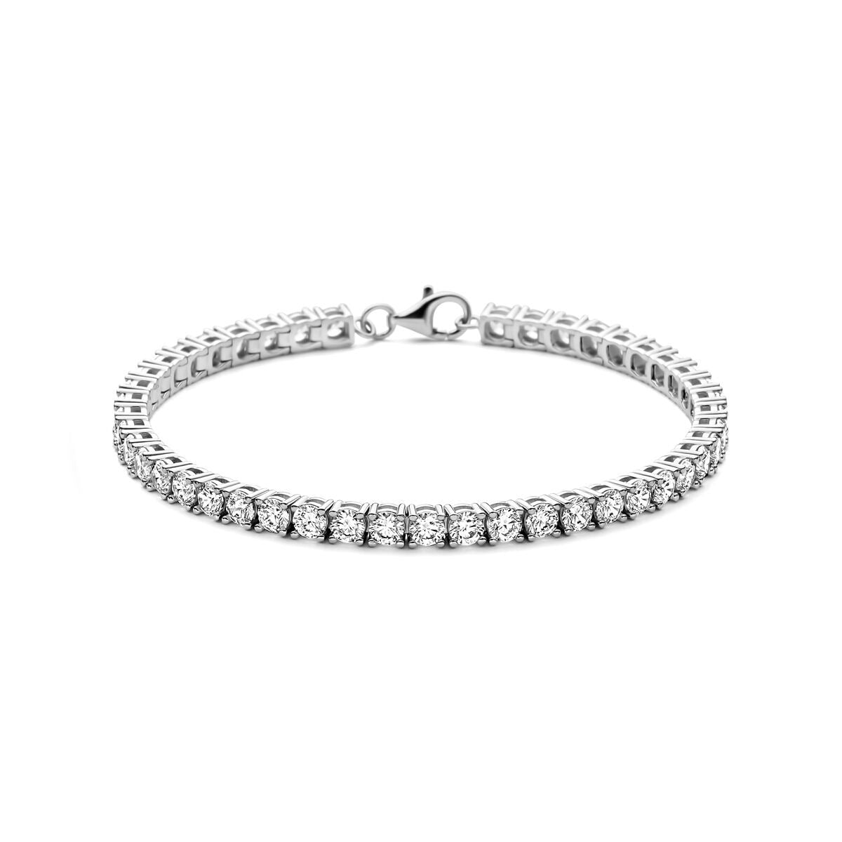Bracciale tennis in argento 925 rodiato con zirconi, design elegante e lucido.