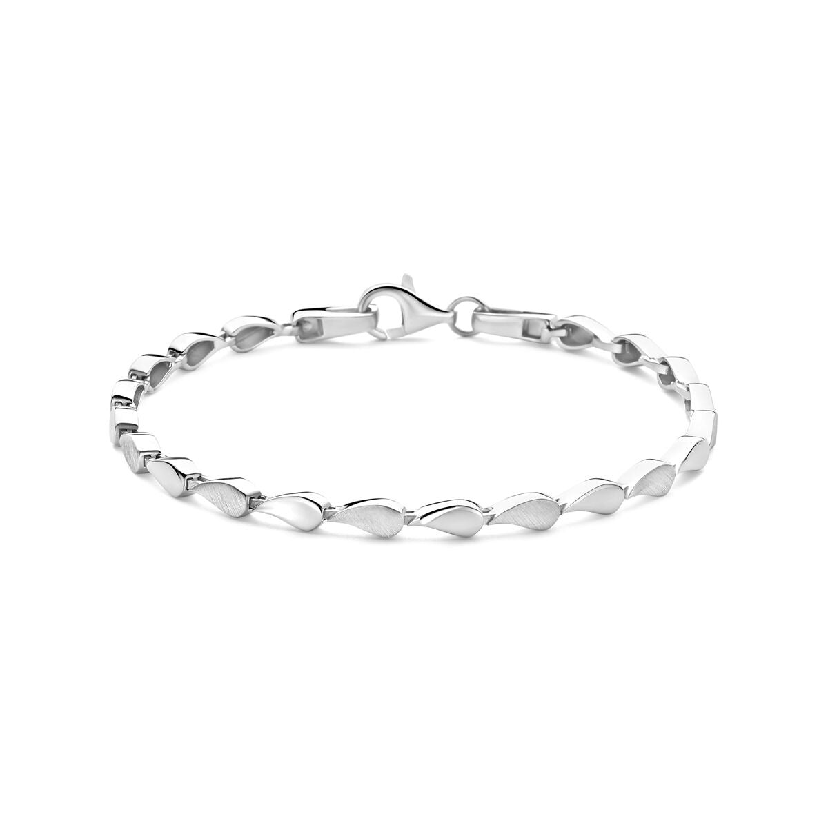 Gerhodineerde 925 zilveren schakel armband met een afwisselend patroon van ovale en rechte schakels.
