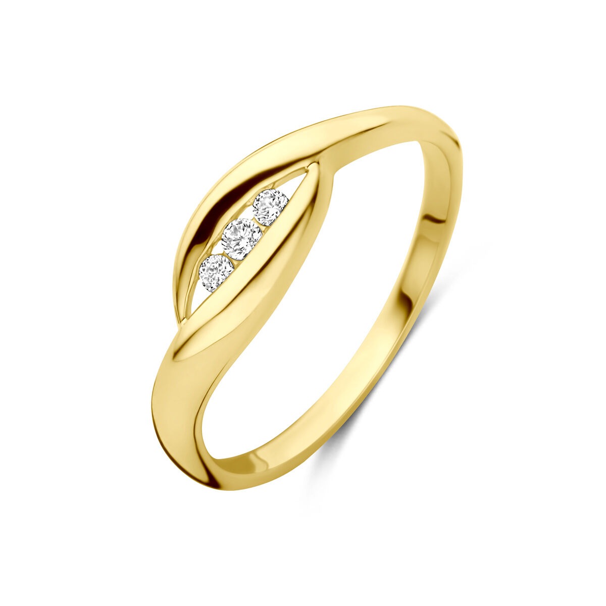 Anello da donna in oro giallo 14k con zircone, design elegante e lucido.