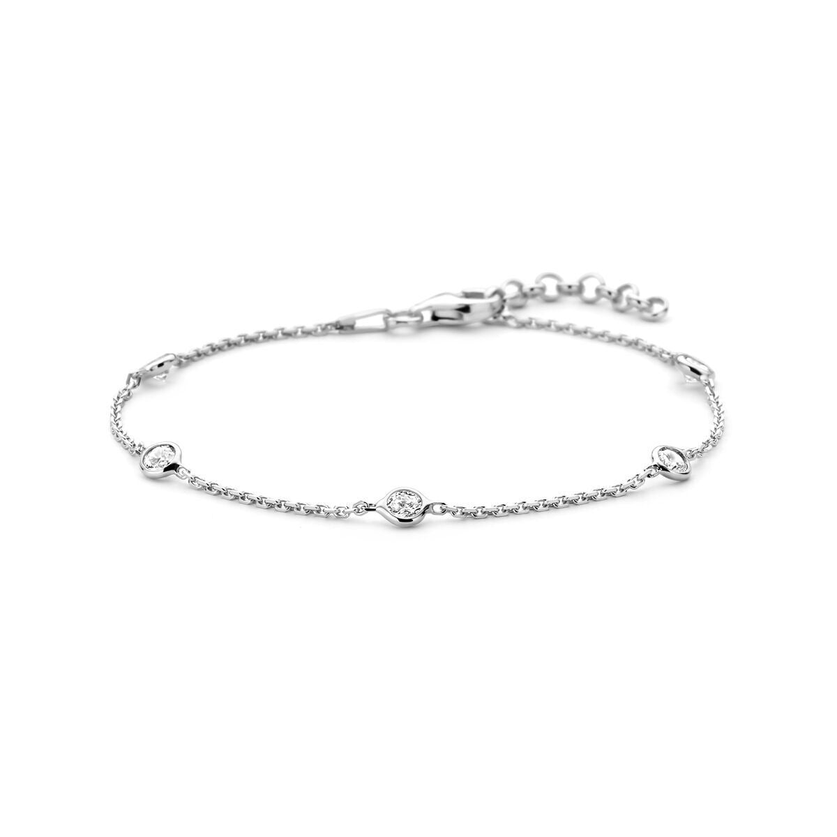 Bracciale in argento rodiato 925 con zirconi e dettagli a forma di ancoraggio.