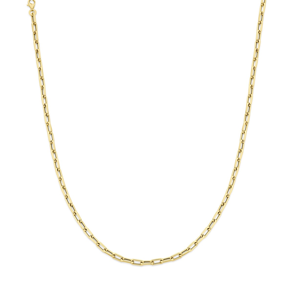 14k geelgouden anker ketting met een fijne schakelstructuur en een glanzende afwerking.