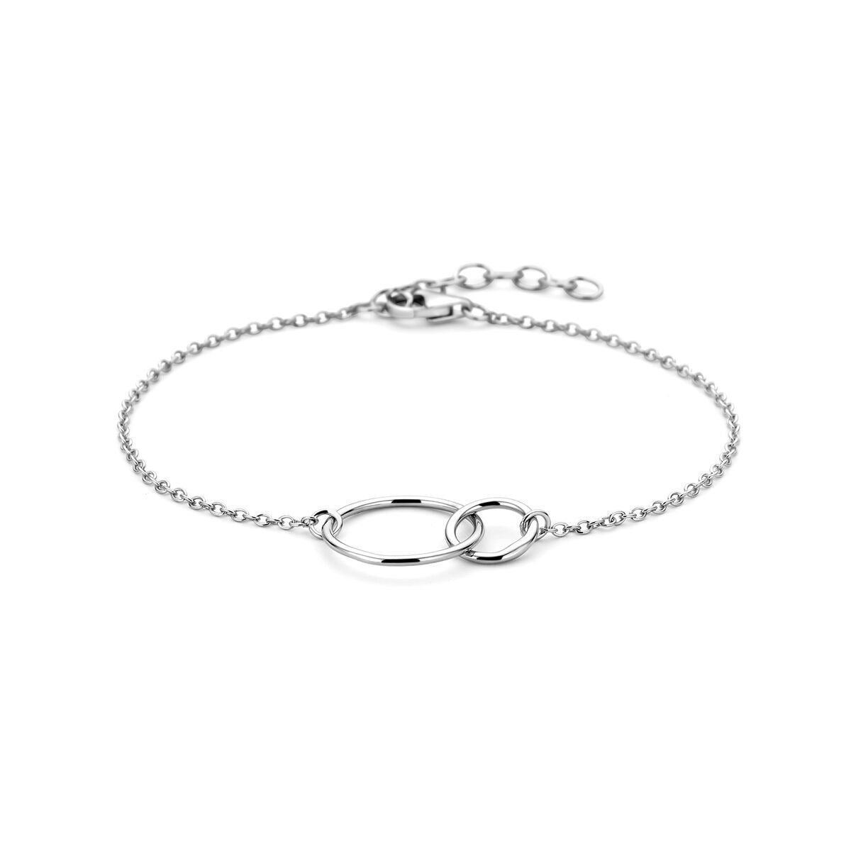 Bracciale in argento 925 rodiato con cerchi aperti e catena sottile.
