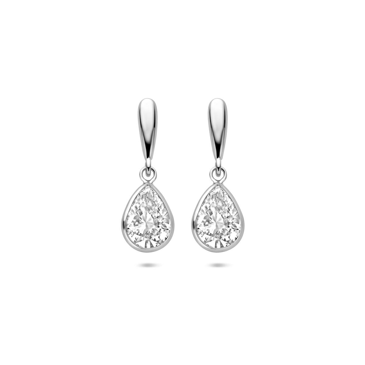 Orecchini argentati a forma di goccia con zirconia, lunghi 20 mm.