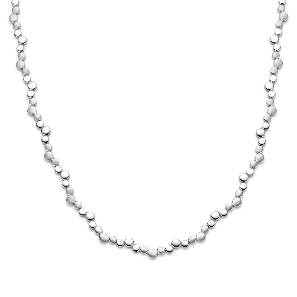 Collana in argento 925 rodiato con maglie rotonde e piatte.