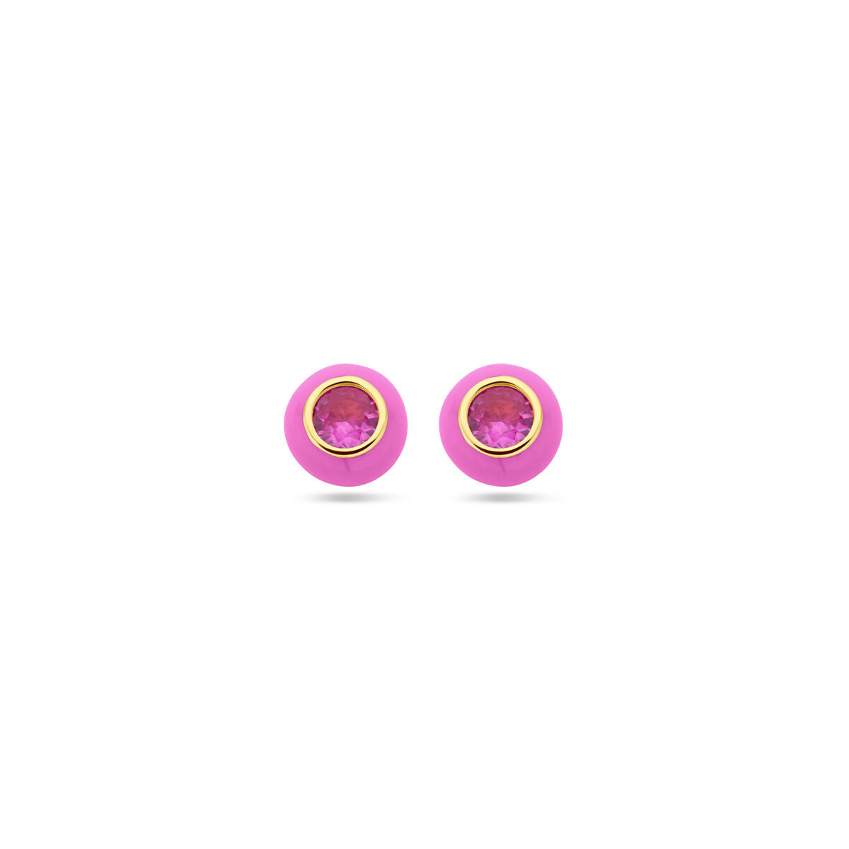 Orecchini in argento dorato con smalto rosa e zircone rosa.