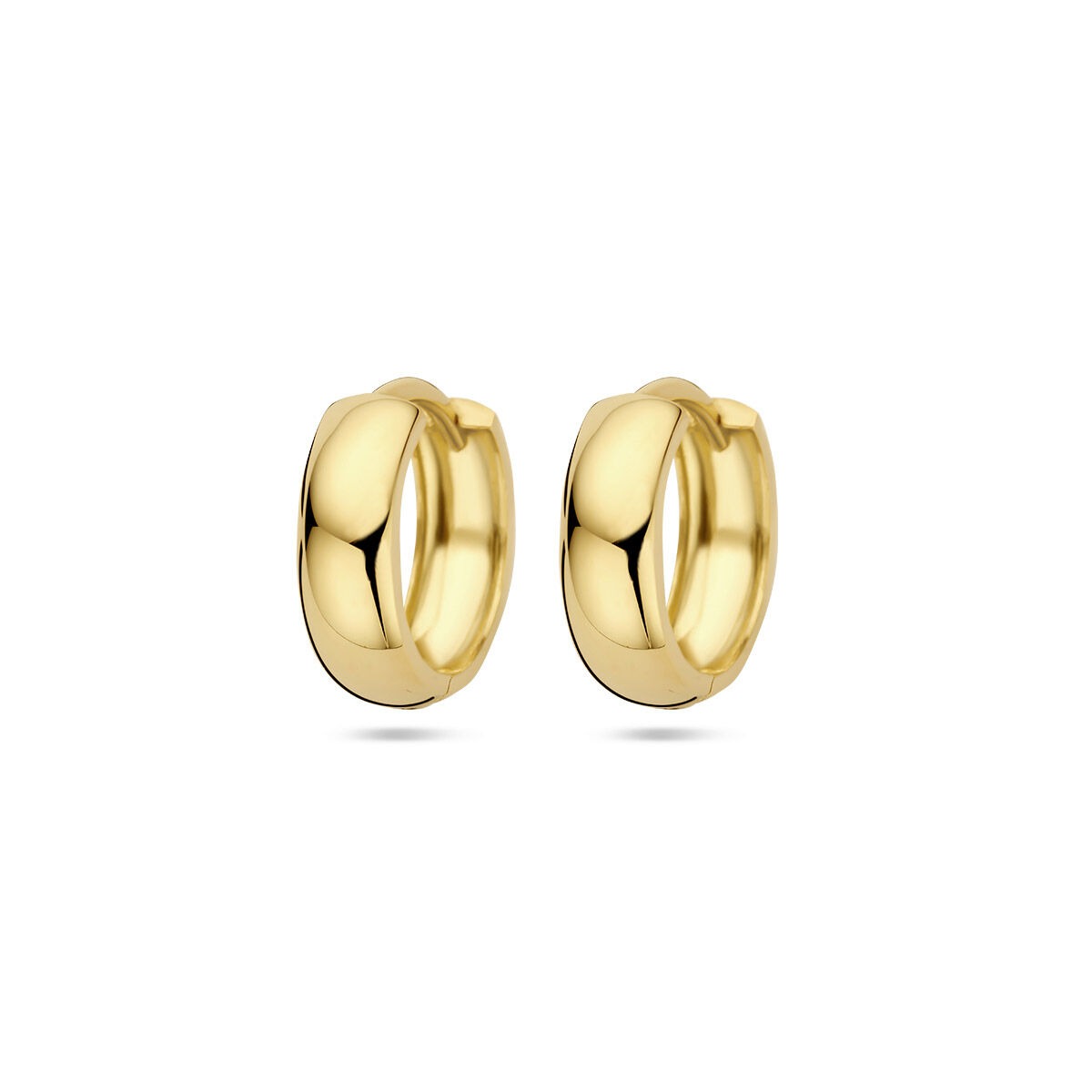 Orecchini alla creola in oro giallo 9k, diametro di 13 mm, con finitura lucida.