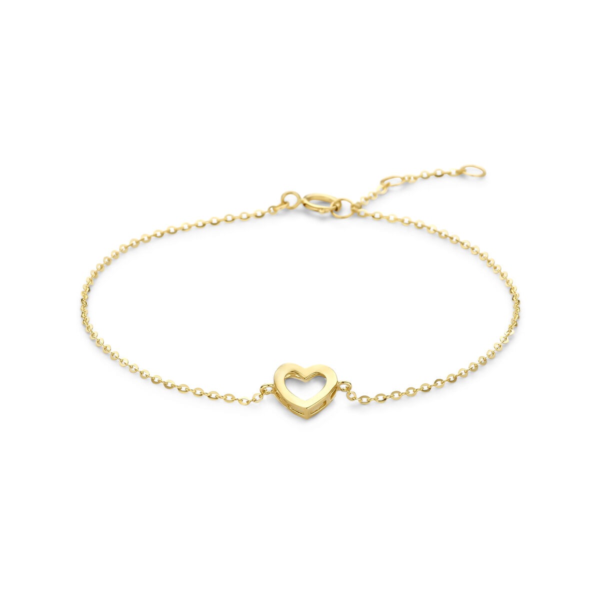 Bracciale da donna in oro giallo 14k con un cuore aperto al centro.