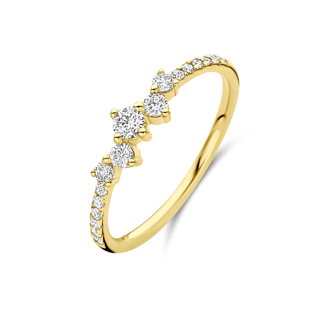 Anello da donna in oro giallo 14k con diamante lab grown da 0,33 ct e dettagli scintillanti.