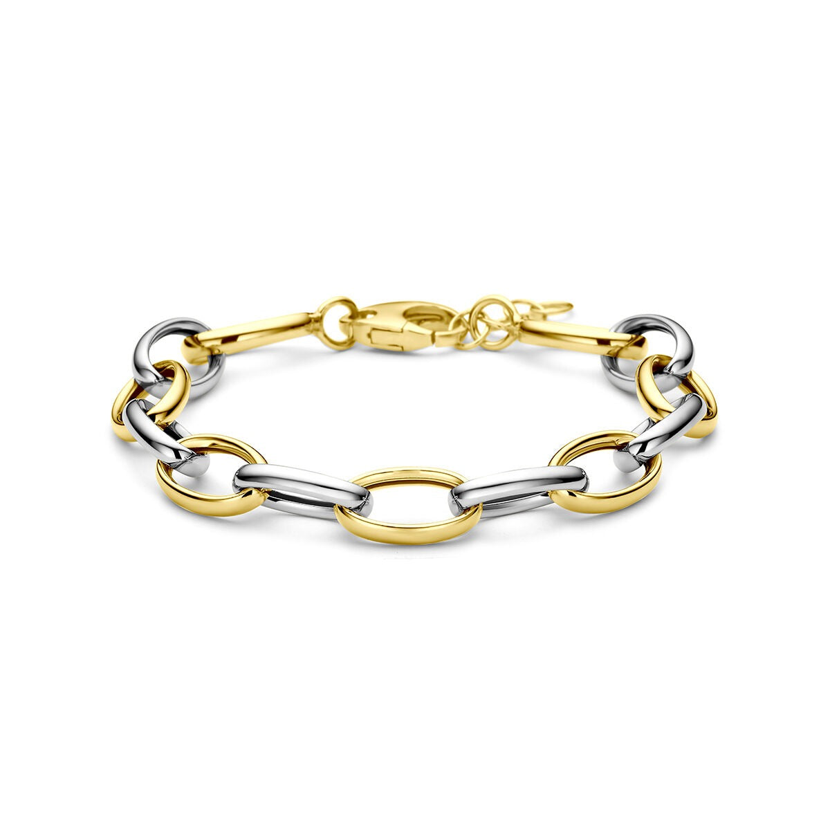 Bracciale in argento 925 placcato oro e rodiato con maglie alternate.
