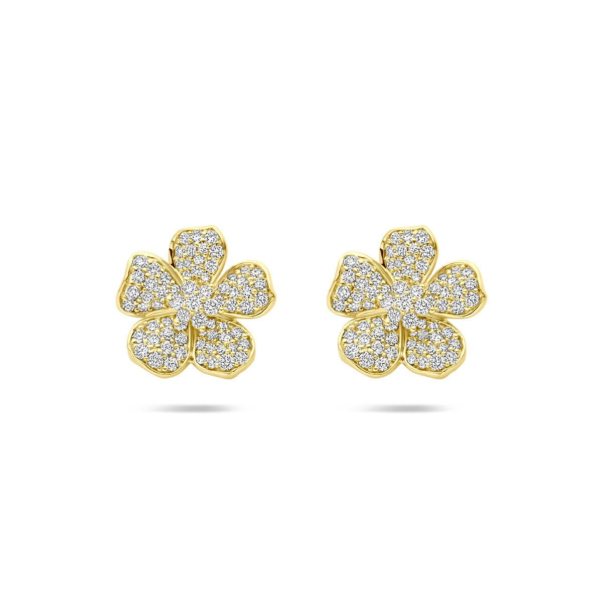 Orecchini in oro giallo 14k a forma di fiore con diamanti, 0,70 ct.