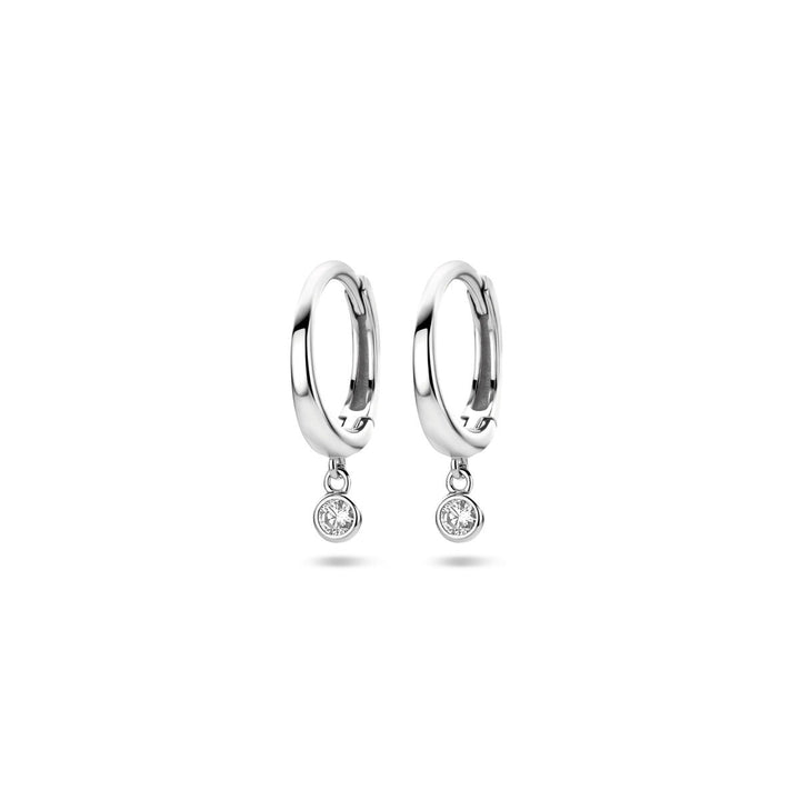 Zilveren klapoorringen met zirkonia – gerhodineerd 925 zilver, 16 mm hoog