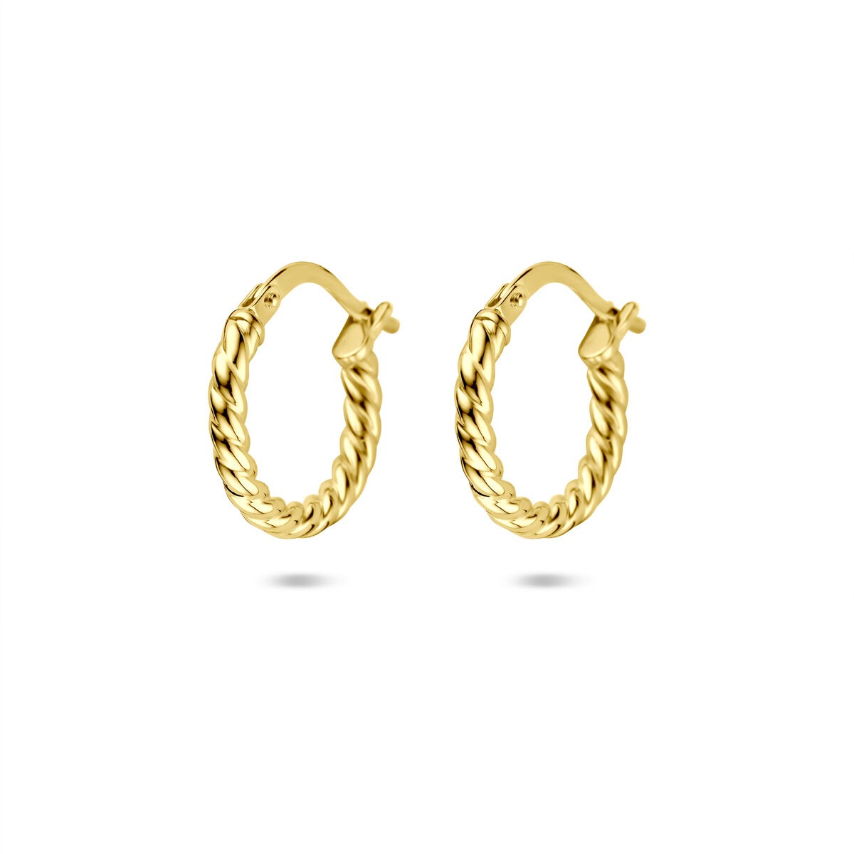 Orecchini alla creola in oro 14k con chiusura a scatto e design intrecciato di 2 mm.
