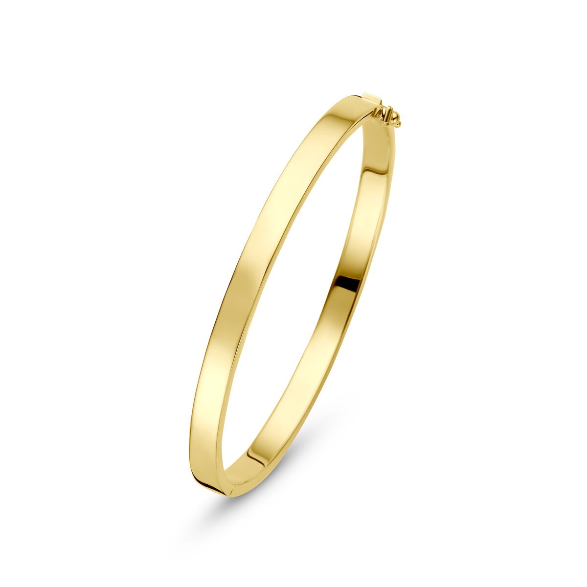 Bracciale bangle in oro giallo 9k con nucleo in argento, design semplice e lineare.