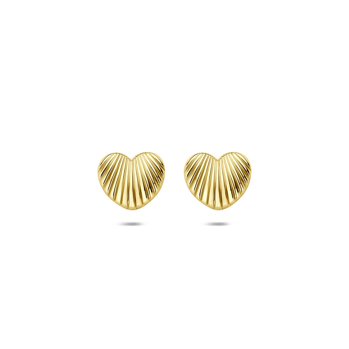 Orecchini a forma di cuore in oro giallo 14k con finitura rigata.