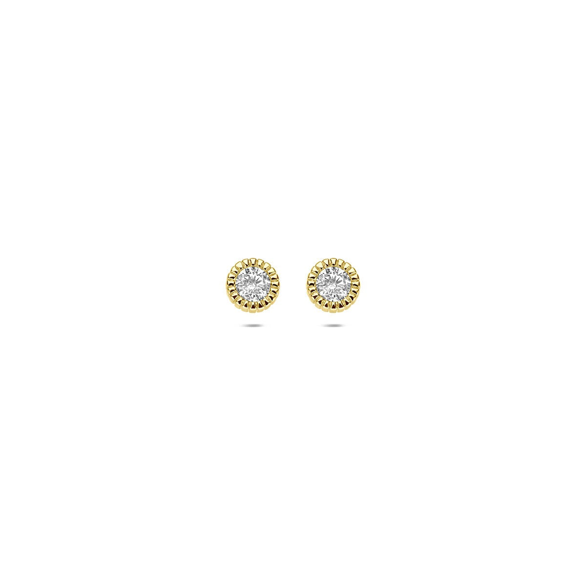 Orecchini in oro giallo 9k con zirconi, forma rotonda e finitura lucida.