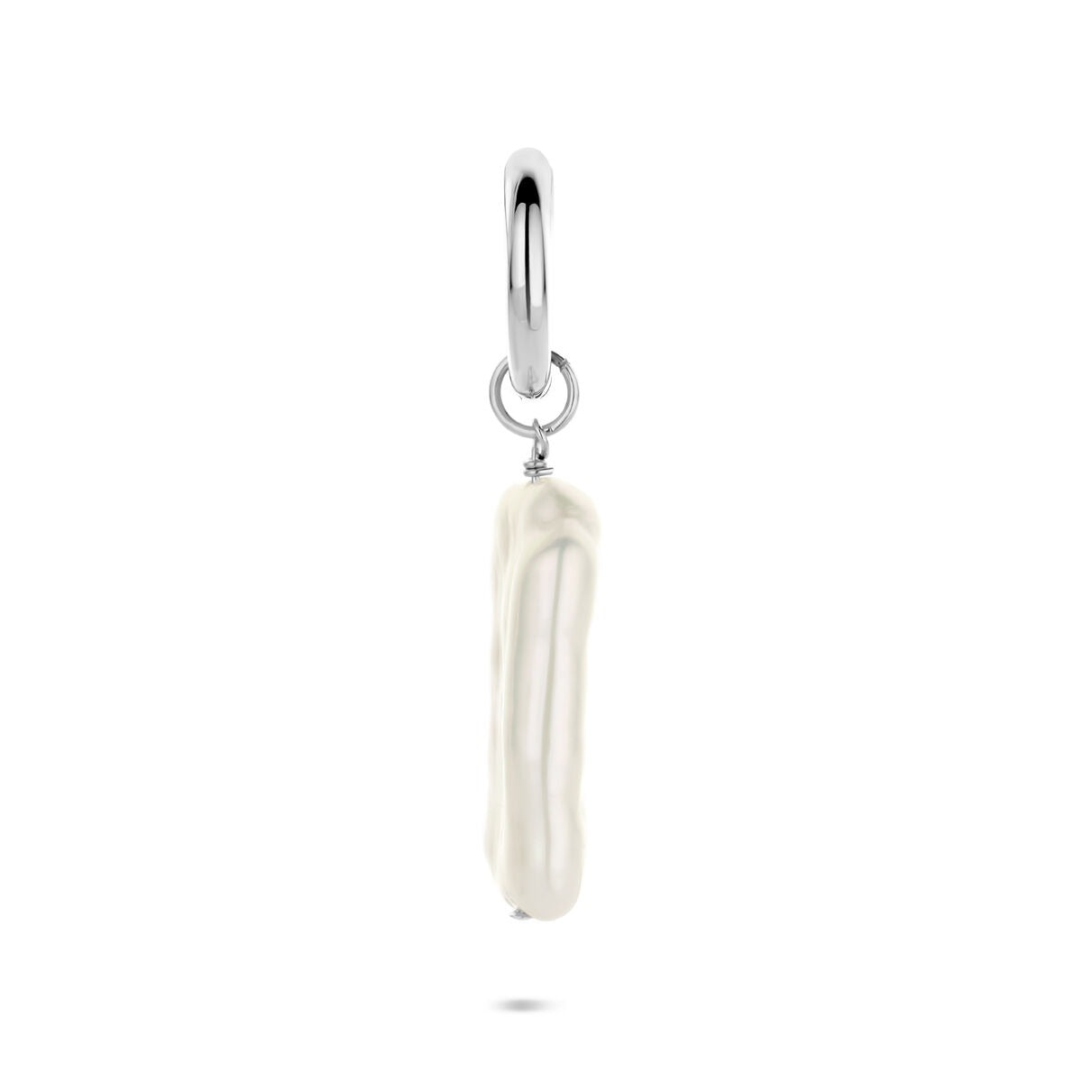 Orecchino a cerchio in argento rodiato con perla – venduto singolarmente, 26 mm