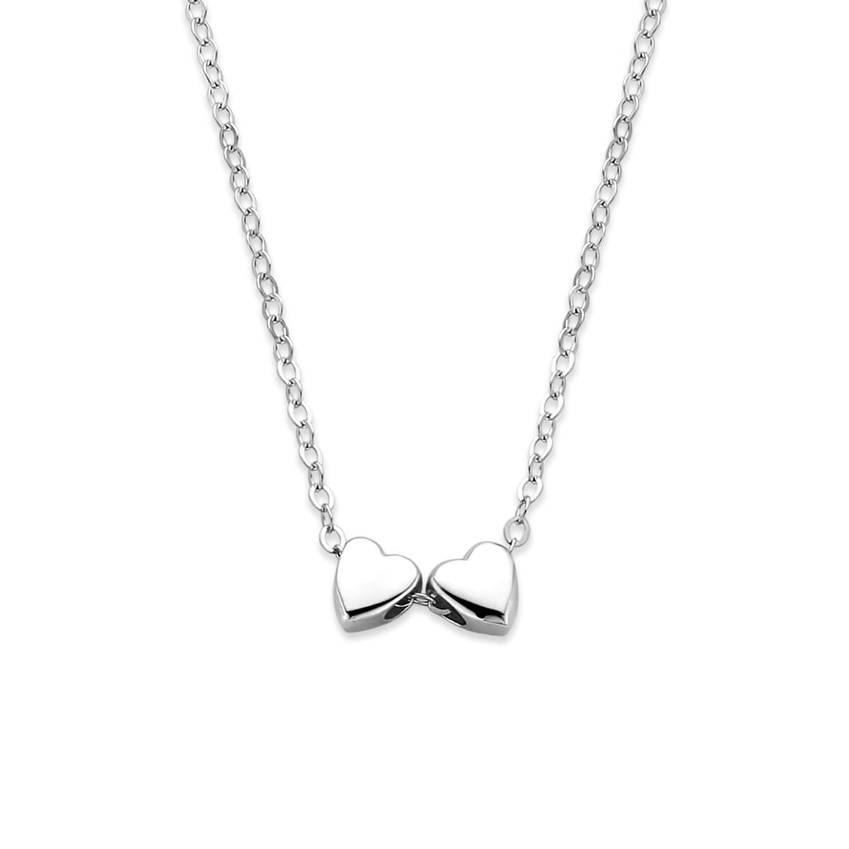 Collana in argento rodiato con doppio cuore lucido.