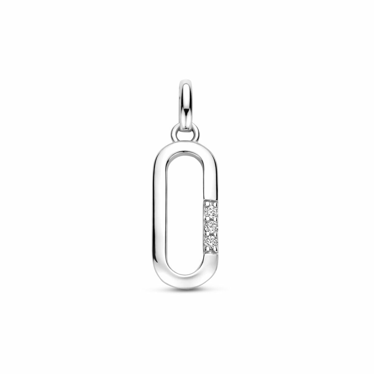 Ciondolo in argento con zircone in incastonatura, forma ovale, dimensione 20 mm.