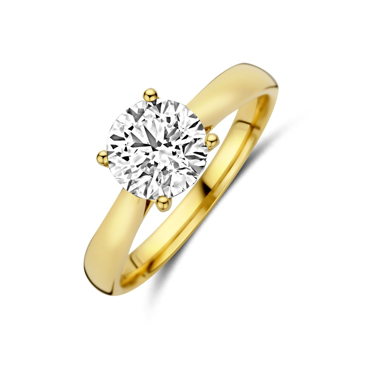 Anello in oro giallo 14k con diamante lab-grown da 1,50 ct, design classico.