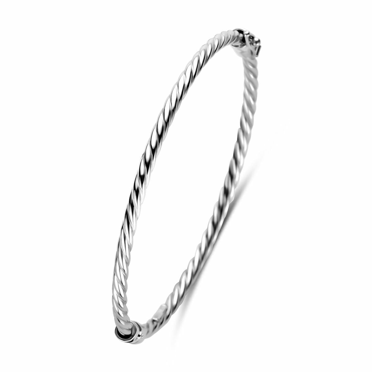 Zilveren gedraaide bangle armband met gerhodineerde afwerking van 925 zilver.