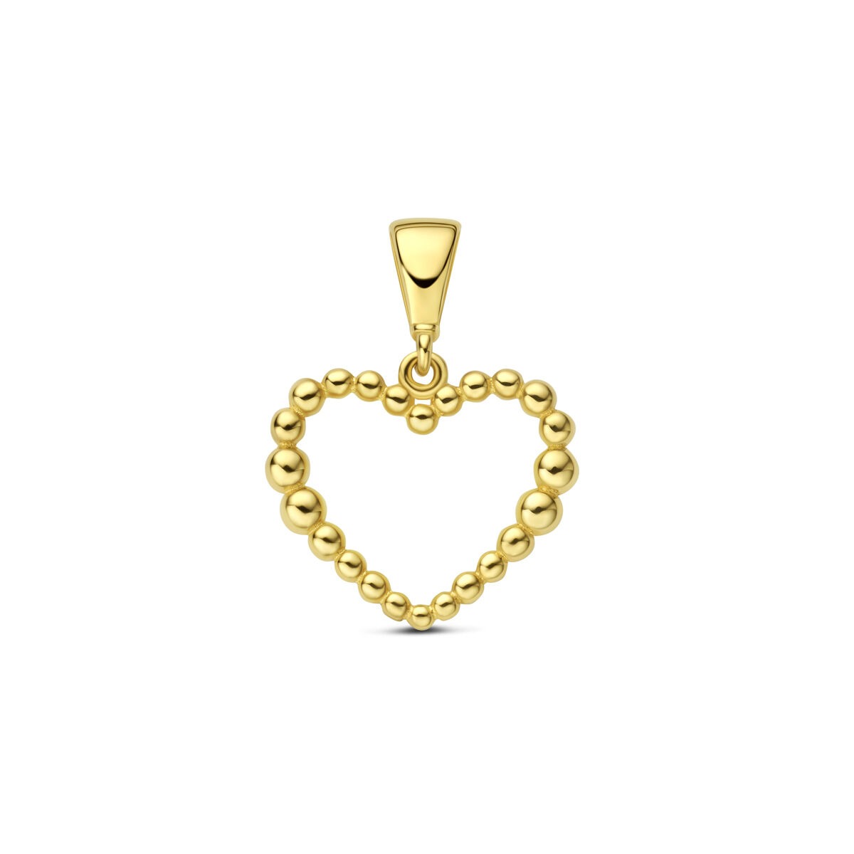 Ciondolo a forma di cuore in oro giallo 9k con perline decorative.
