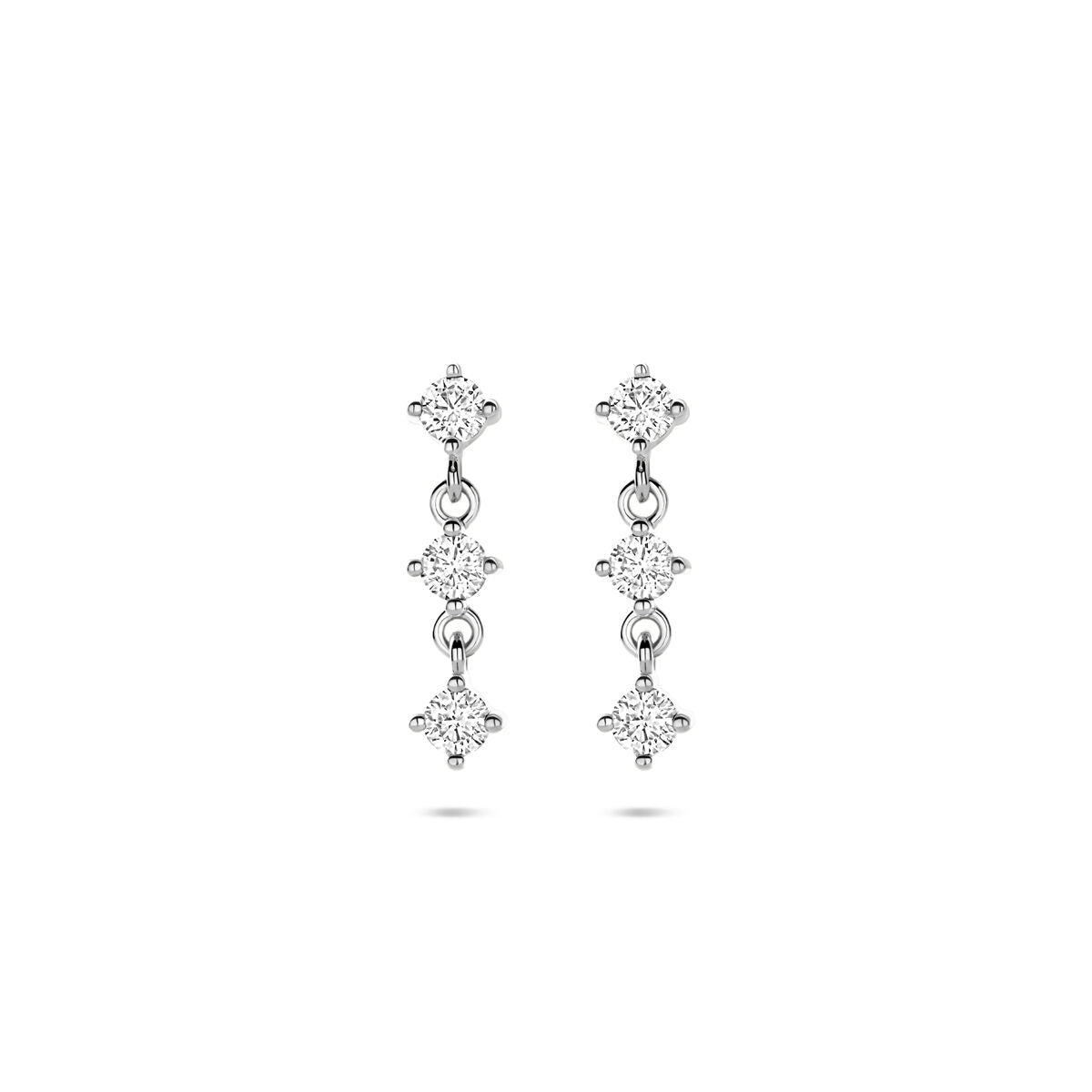 Orecchini in argento rodiato con zirconi, a forma di goccia, lunghi 16 mm.