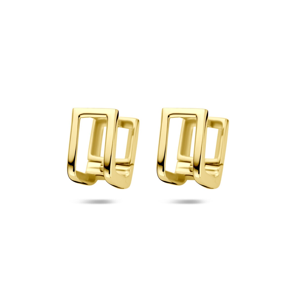 Orecchini alla creola in argento placcato oro giallo, forma geometrica con doppio anello.