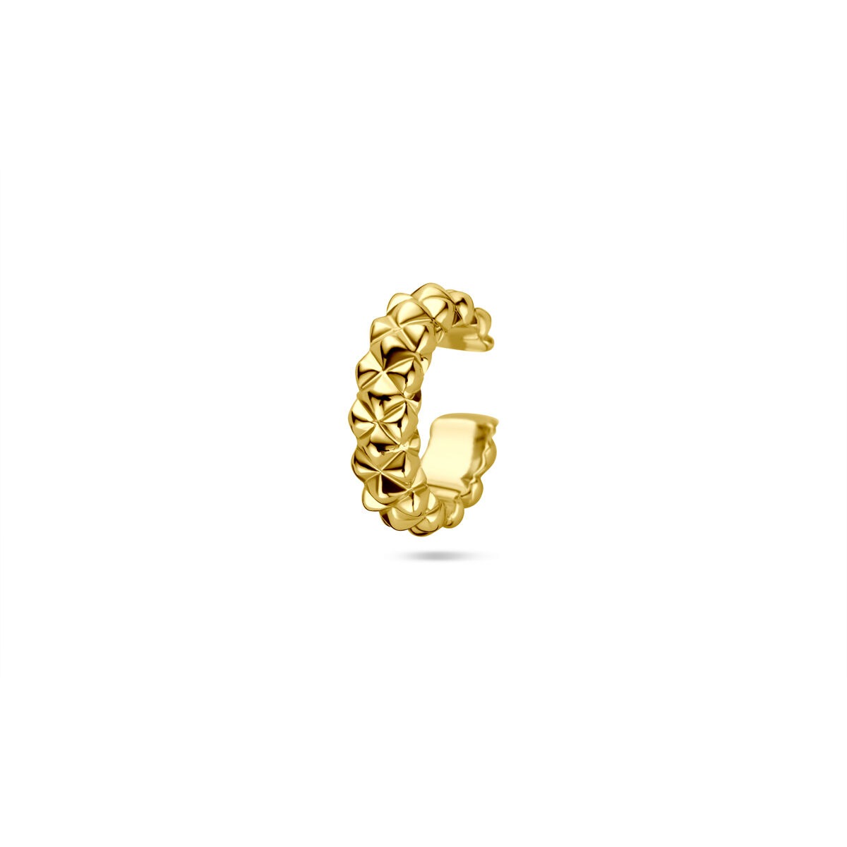 Verguld zilveren ear cuff van 925 zilver met een geometrisch patroon, 13x3,5 mm.