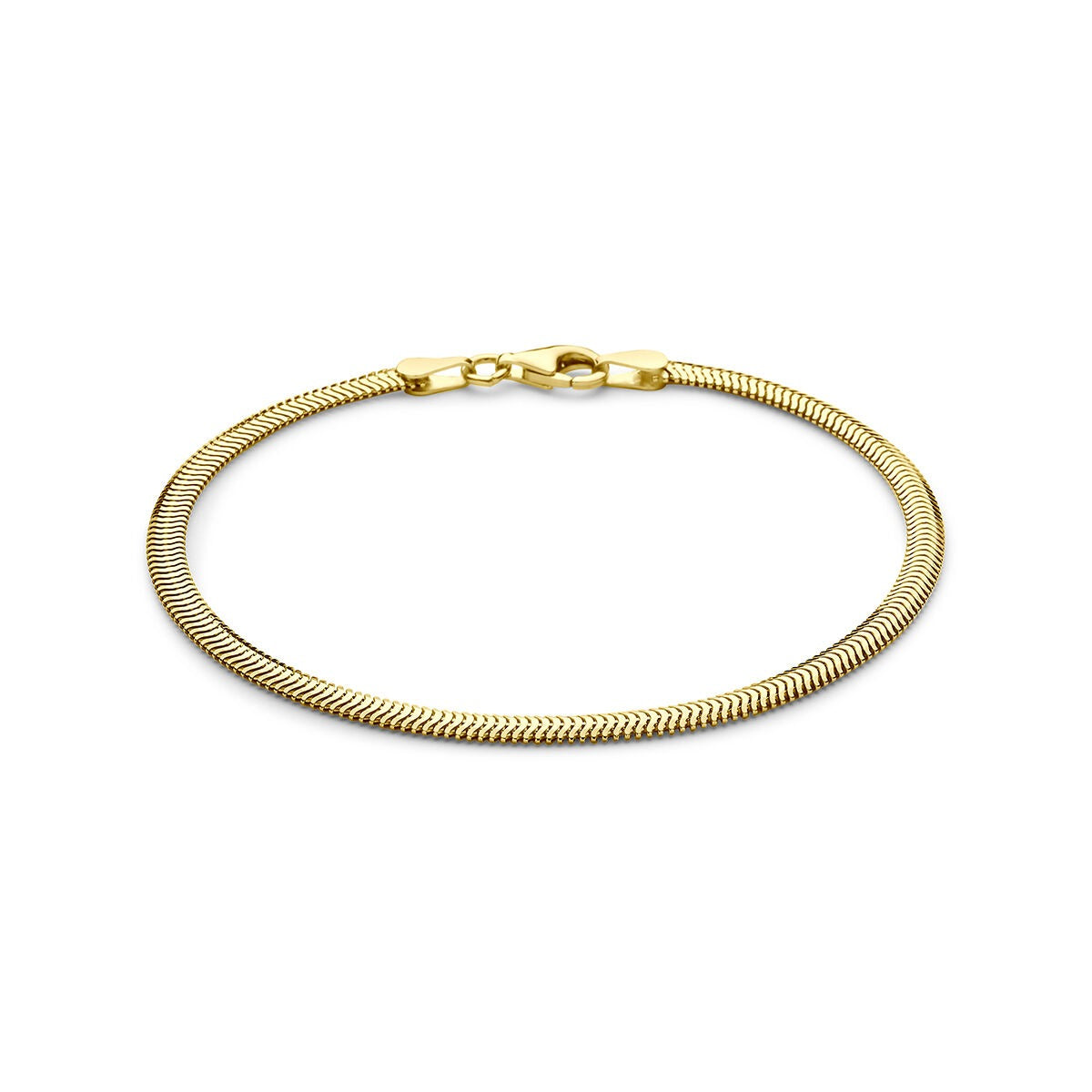 Bracciale in argento 925 placcato oro, con design a serpente e chiusura a moschettone.