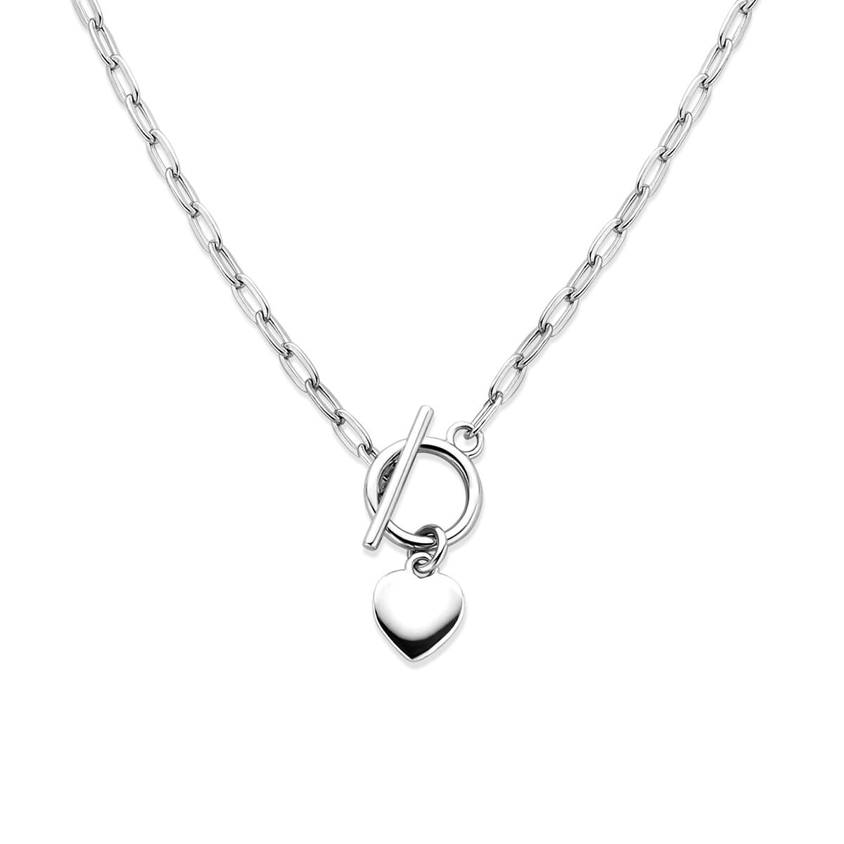 Gerhodineerd 925 zilveren collier met een schakelketting en een hartvormige hanger.