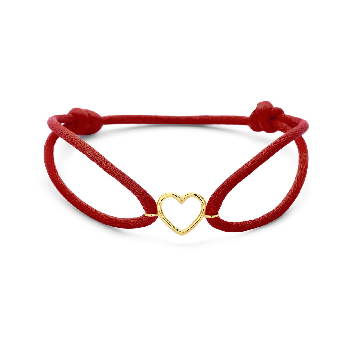 Bracciale in satin rosso con cuore in oro giallo 14k.