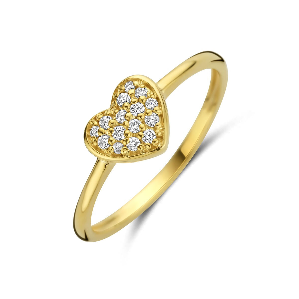 Anello da donna in oro giallo 14k con cuore e diamanti – 0,10 ct.