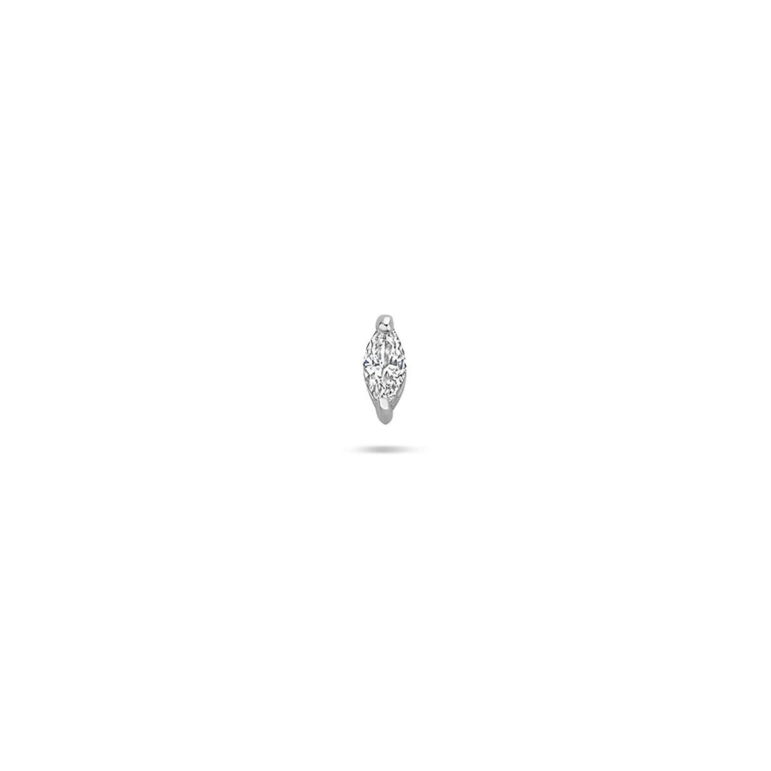 Zilveren flat back piercing met markies zirkonia – gerhodineerd 925