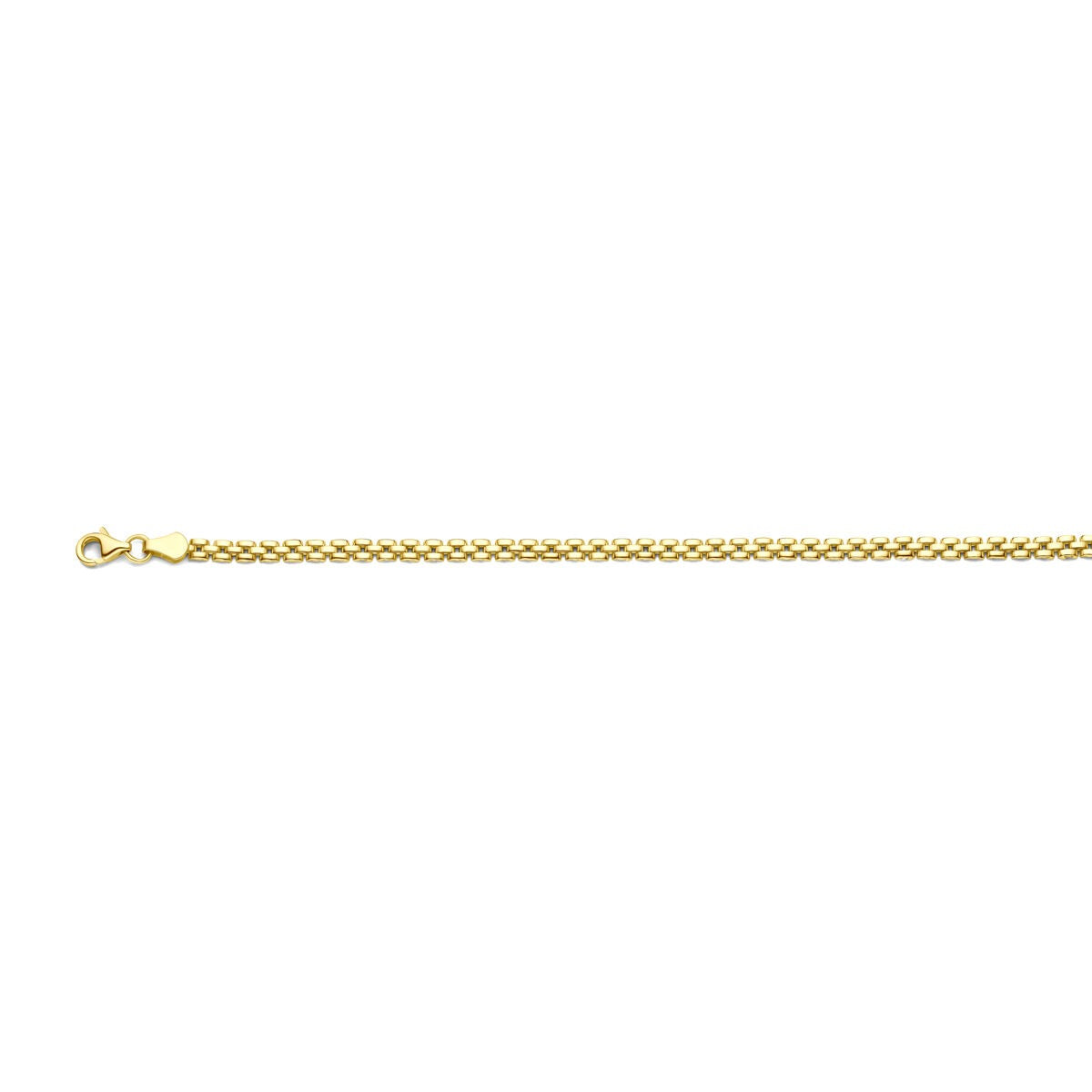 Bracciale in oro giallo 14k, 3 mm, con lavorazione a maglia intrecciata.