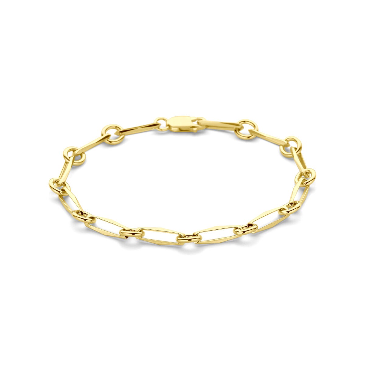 Bracciale in oro giallo 14k con maglie chiuse, larghezza 5,0 mm.