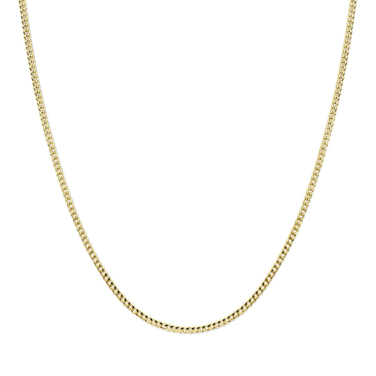 Geslepen gourmette collier van 14k geelgoud met zilverkern, 3.7 mm breed.