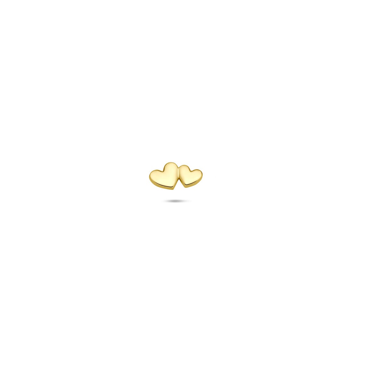 Piercing in oro giallo 14k con due cuori, misura 6,5 mm.
