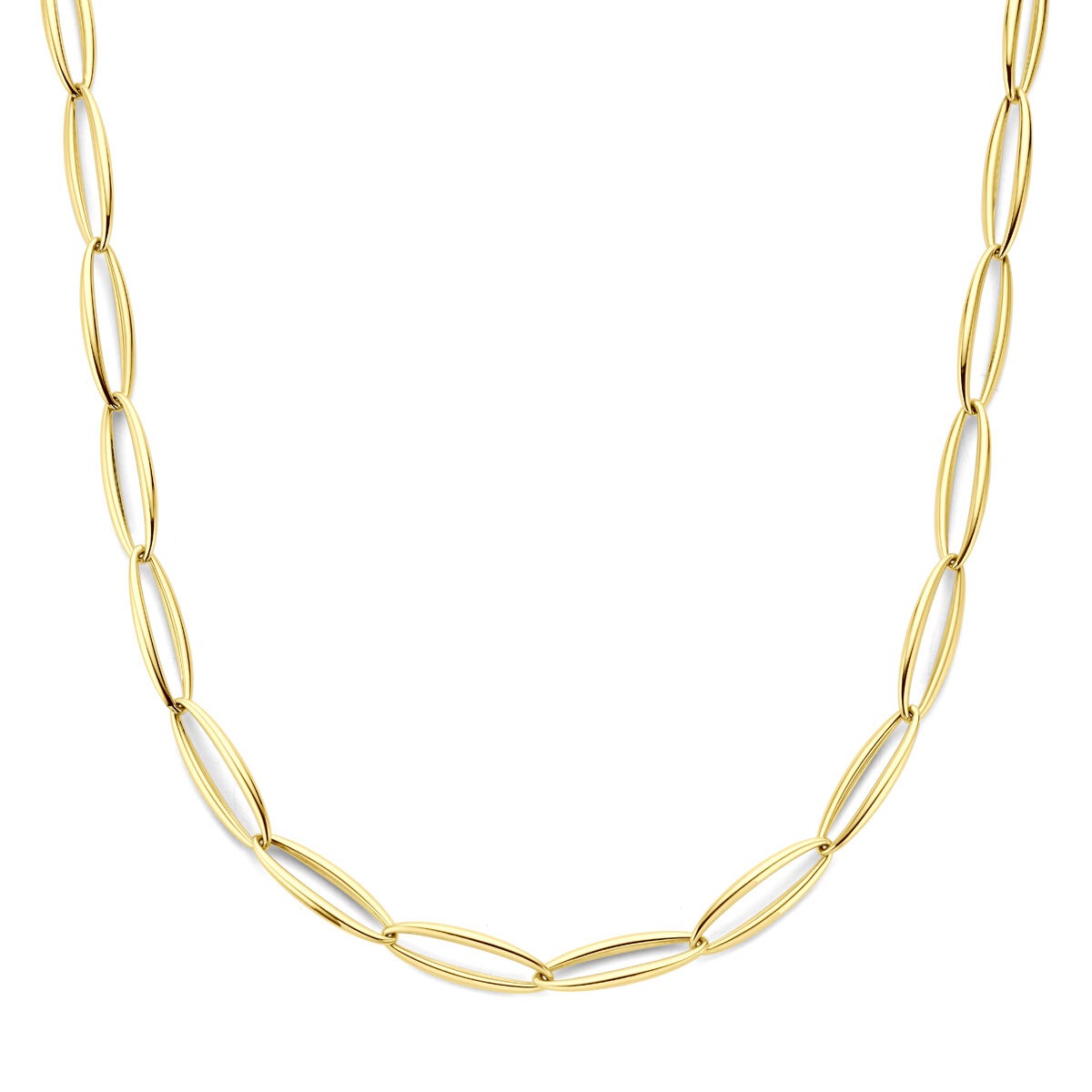 Collana in oro giallo 14k con maglie ovali di 9,5 mm, lunghezza 45 cm.