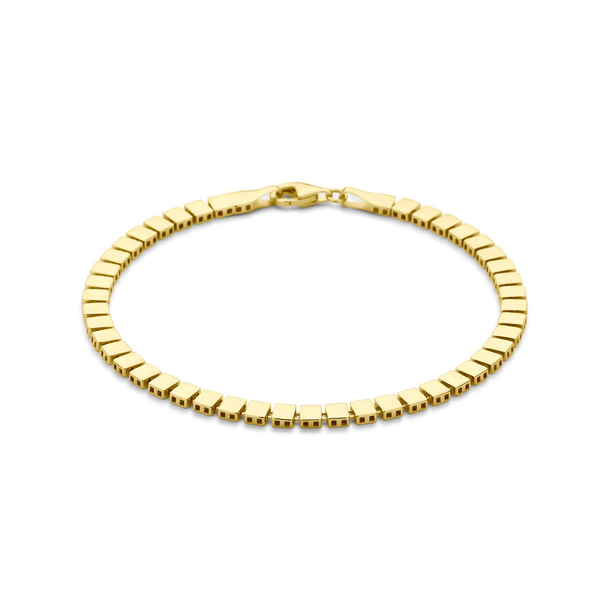 Bracciale da donna in oro 14k con maglie a sfera e barre di 3,9 mm, lunghezza 19 cm.