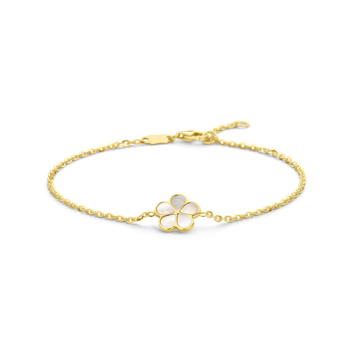 Bracciale da donna in oro 14k con fiore in madreperla.