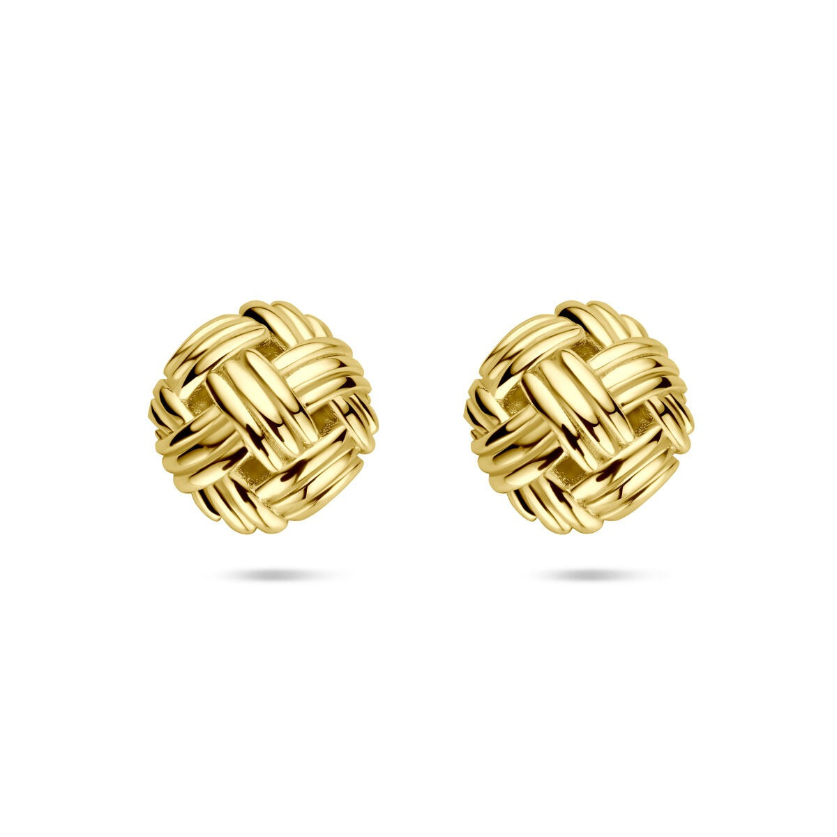 Orecchini in oro giallo 14k, forma sferica intrecciata, diametro 12mm.