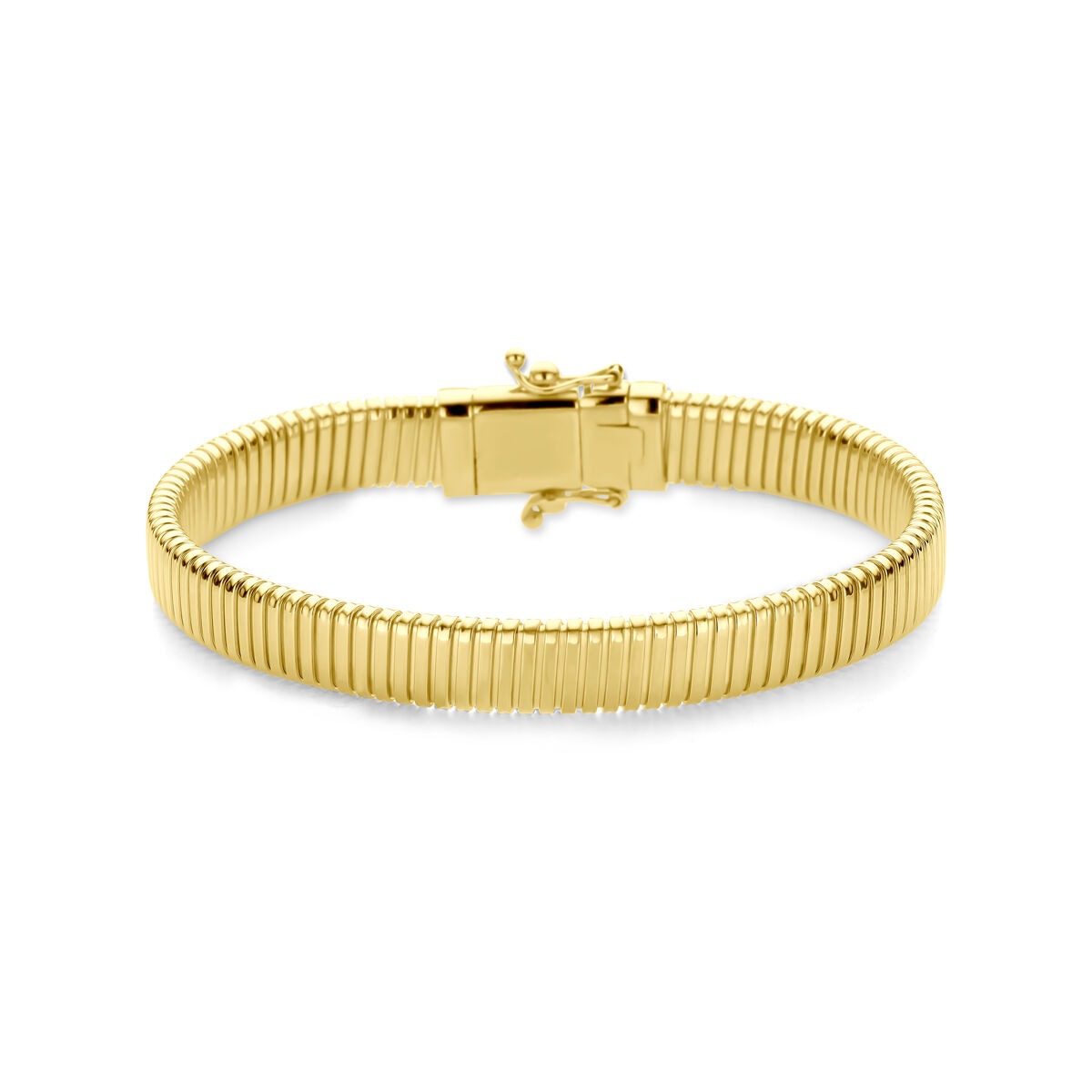 Bracciale da donna in oro giallo 14k con maglia tubogas.