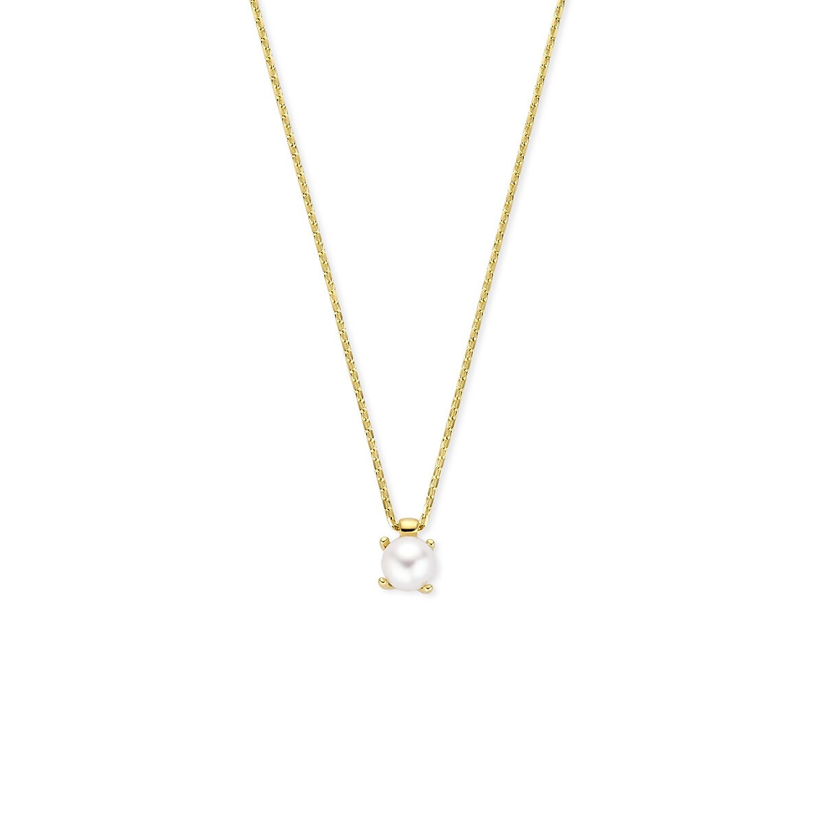Collana in oro giallo 9k con una perla bianca pendente.